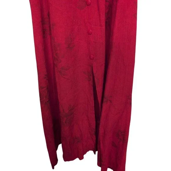 Vintage Sunshine Starshine Floral Rose Maxi Shirt Dress Womens Size 18 Red Rayon - Picture 4 of 11